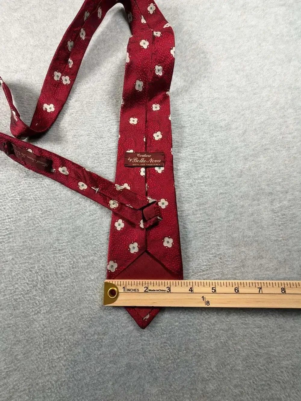 Couture by Bella Nova Red Floral Pattern 100% Silk Necktie